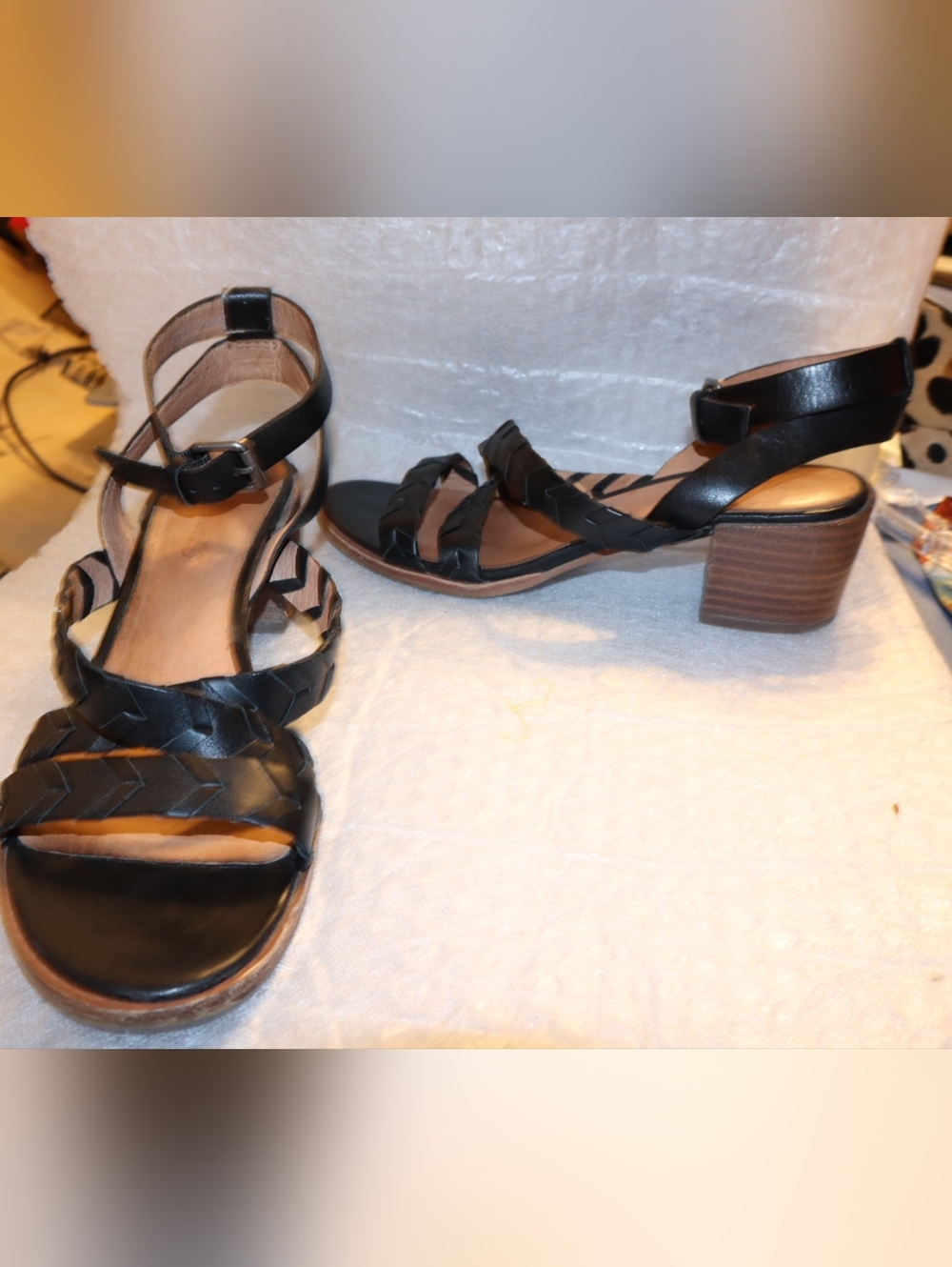 Madewell Chunky stacked heels and whipstitched straps  leather sandals Black 8 - Picture 7 of 10